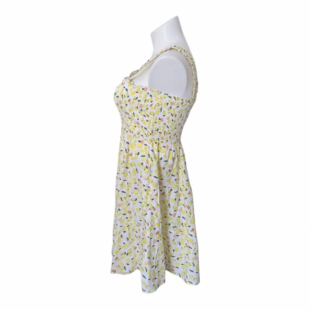 Lemon Print Tiered Smock Midi Sundress Size Large Cottagecore Preppy